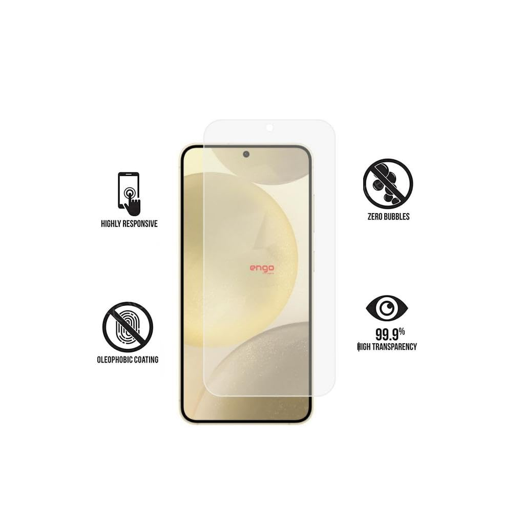 Ekran koruyuculu akıllı telefon ve dokunmatik, kabarcıksız, oleofobik kaplama ve şeffaflık gösteren dört simge.