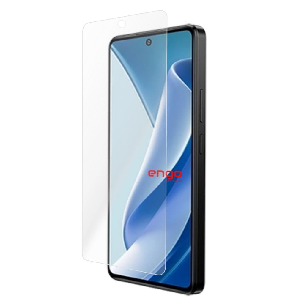 Önünde çapraz olarak konumlandırılmış cam ekran koruyuculu siyah bir akıllı telefon.