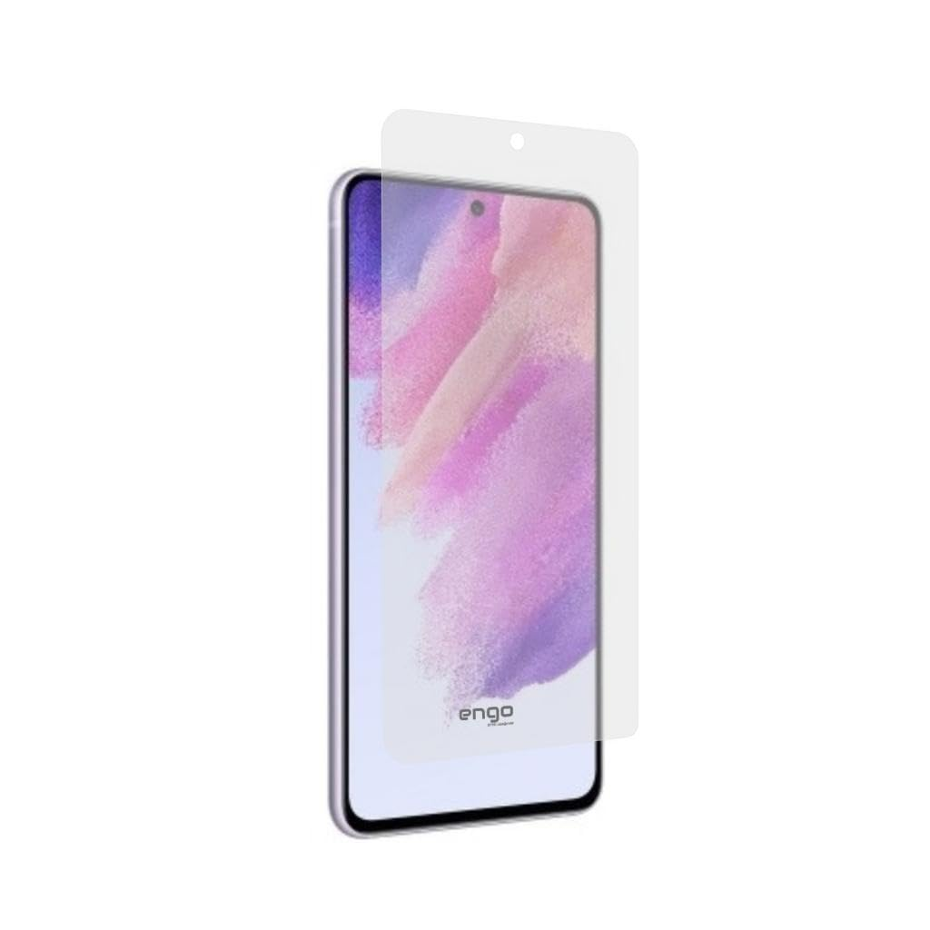 Beyaz arka planda renkli ekranının üzerinde şeffaf ekran koruyucu bulunan bir akıllı telefon.