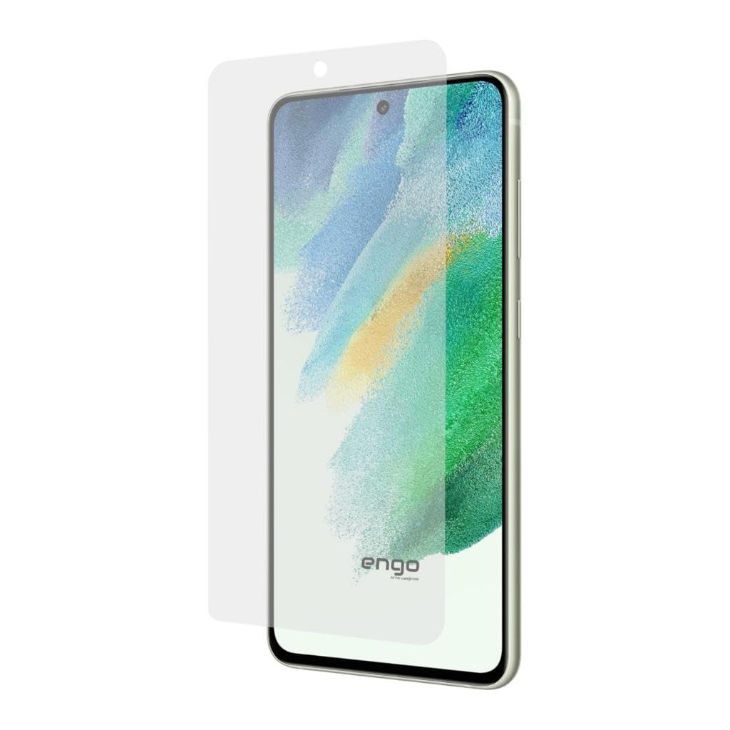 Ekranın biraz üzerine kaldırılmış şeffaf koruyucu film bulunan akıllı telefon.