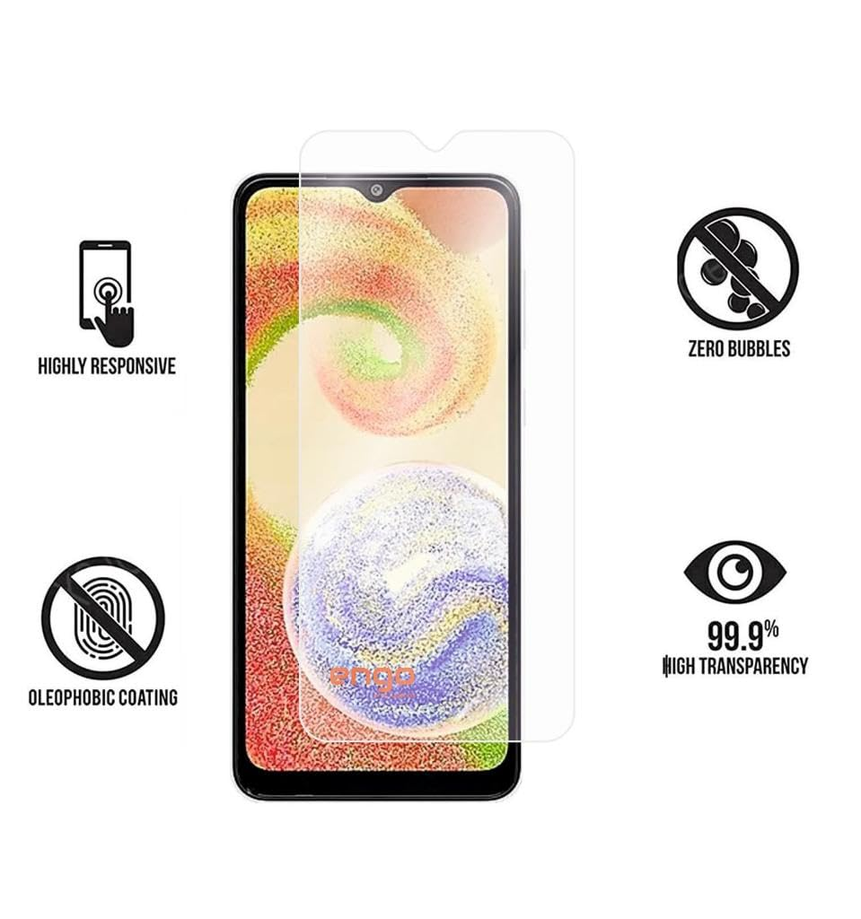 Ekran koruyuculu akıllı telefon; duyarlılık, kabarcıksız, oleofobik kaplama ve yüksek şeffaflık simgeleriyle gösterilmiştir.