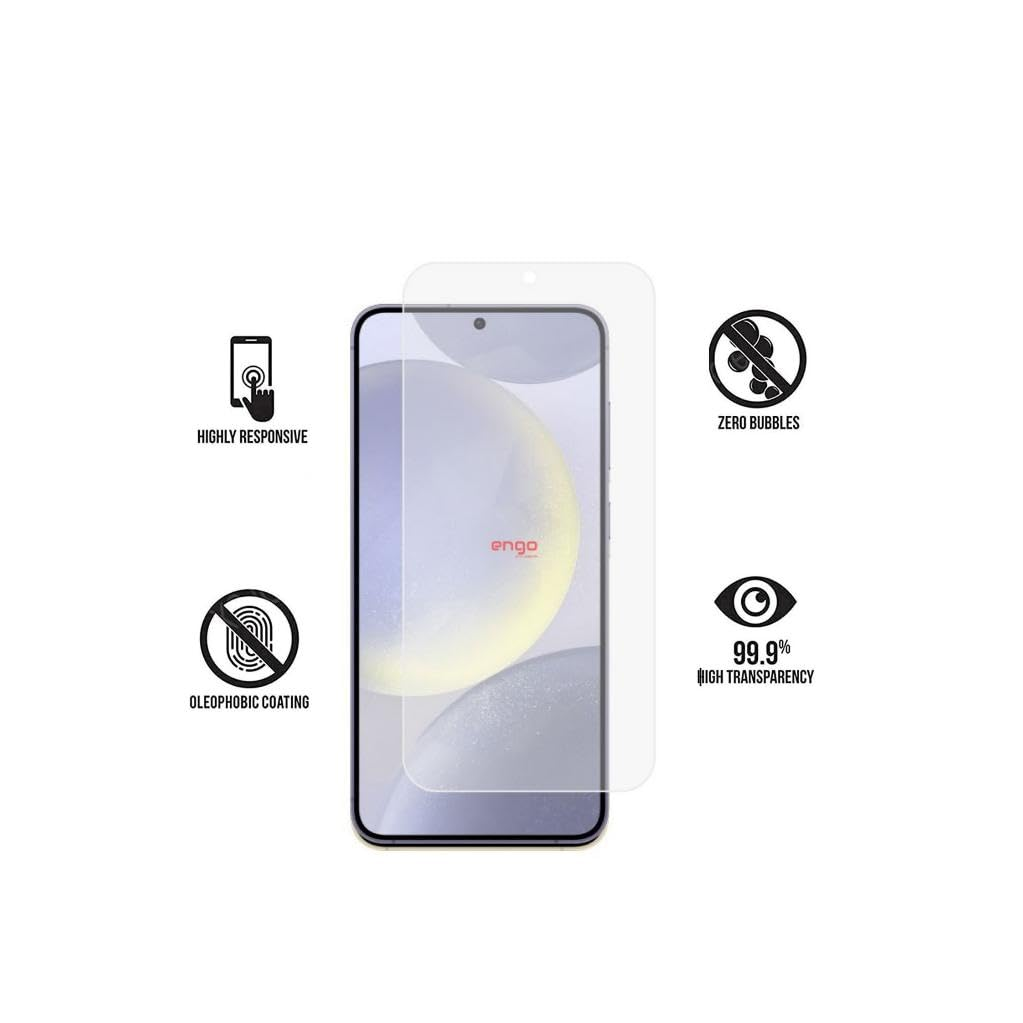 Dokunmatik hassasiyeti, sıfır kabarcık, oleofobik kaplama ve şeffaflık simgeleri olan ekran koruyuculu bir akıllı telefon.