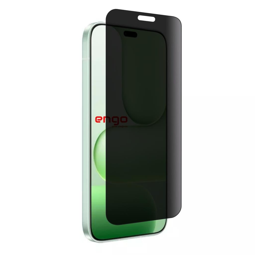 Kısmen kaldırılmış koyu renkli Engo gizlilik ekran koruyuculu akıllı telefon.