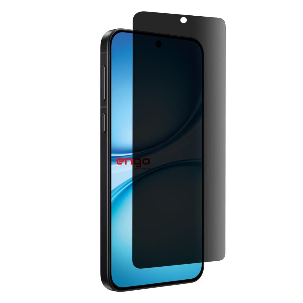 Kısmen soyulmuş koyu renkli ekran koruyuculu bir akıllı telefon.