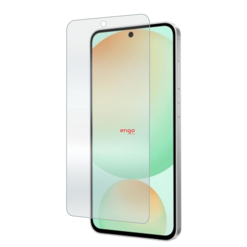 Beyaz arka plan üzerinde üzerinde süzülen cam ekran koruyuculu bir akıllı telefon.