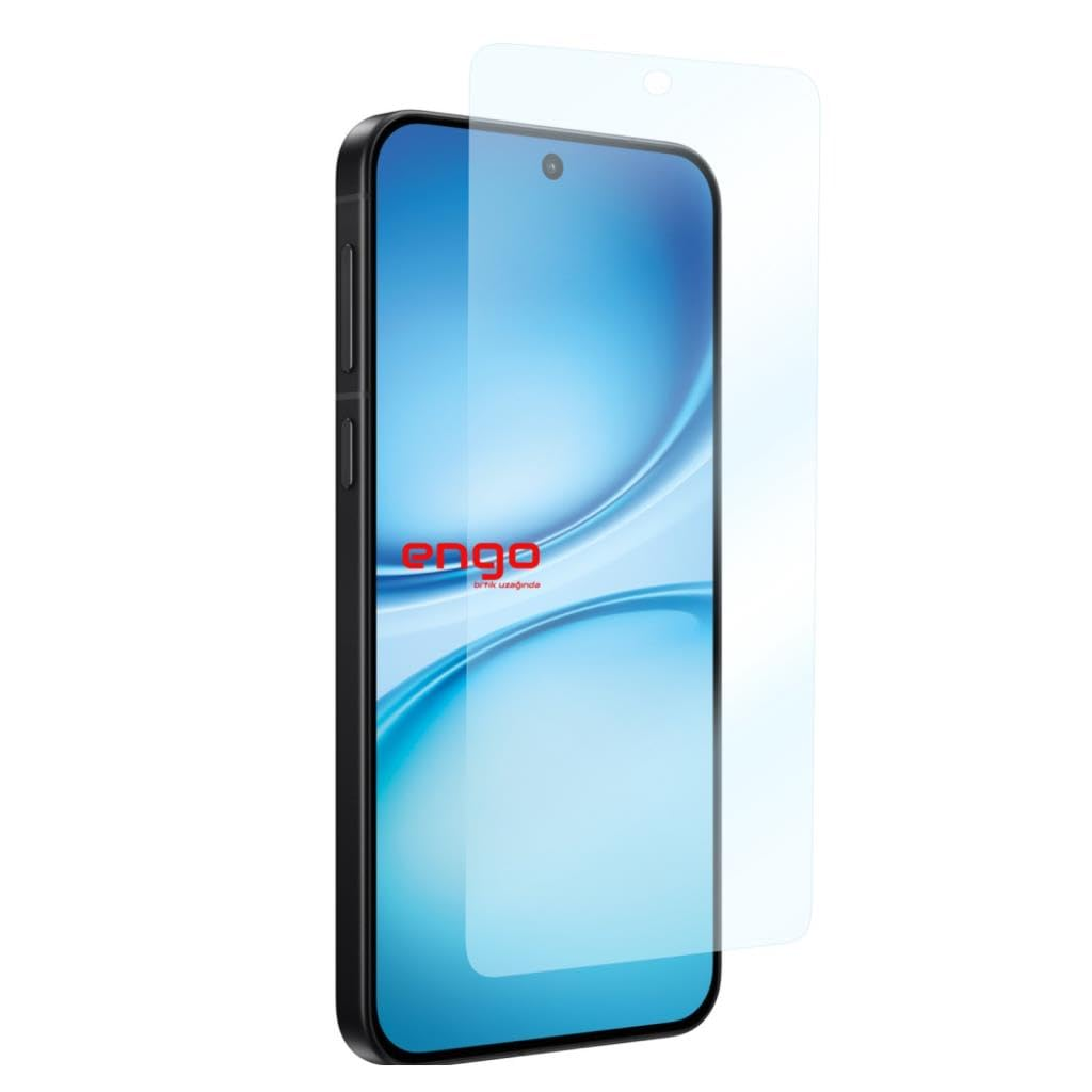 Ekranının biraz üzerinde konumlandırılmış şeffaf ekran koruyucu film bulunan siyah bir akıllı telefon.