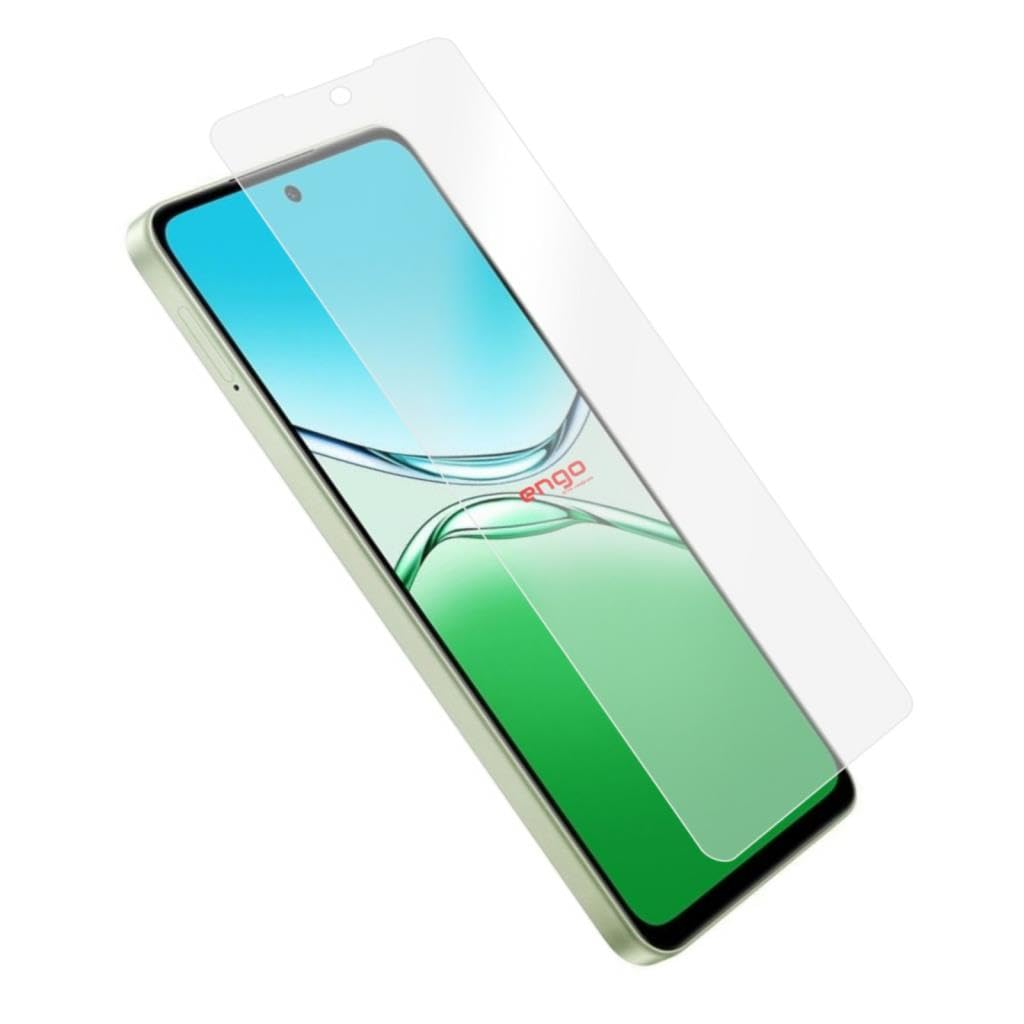 Yeşil ekranlı ve hafifçe kaldırılmış ekran koruyuculu bir akıllı telefon, beyaz arkaplanda.