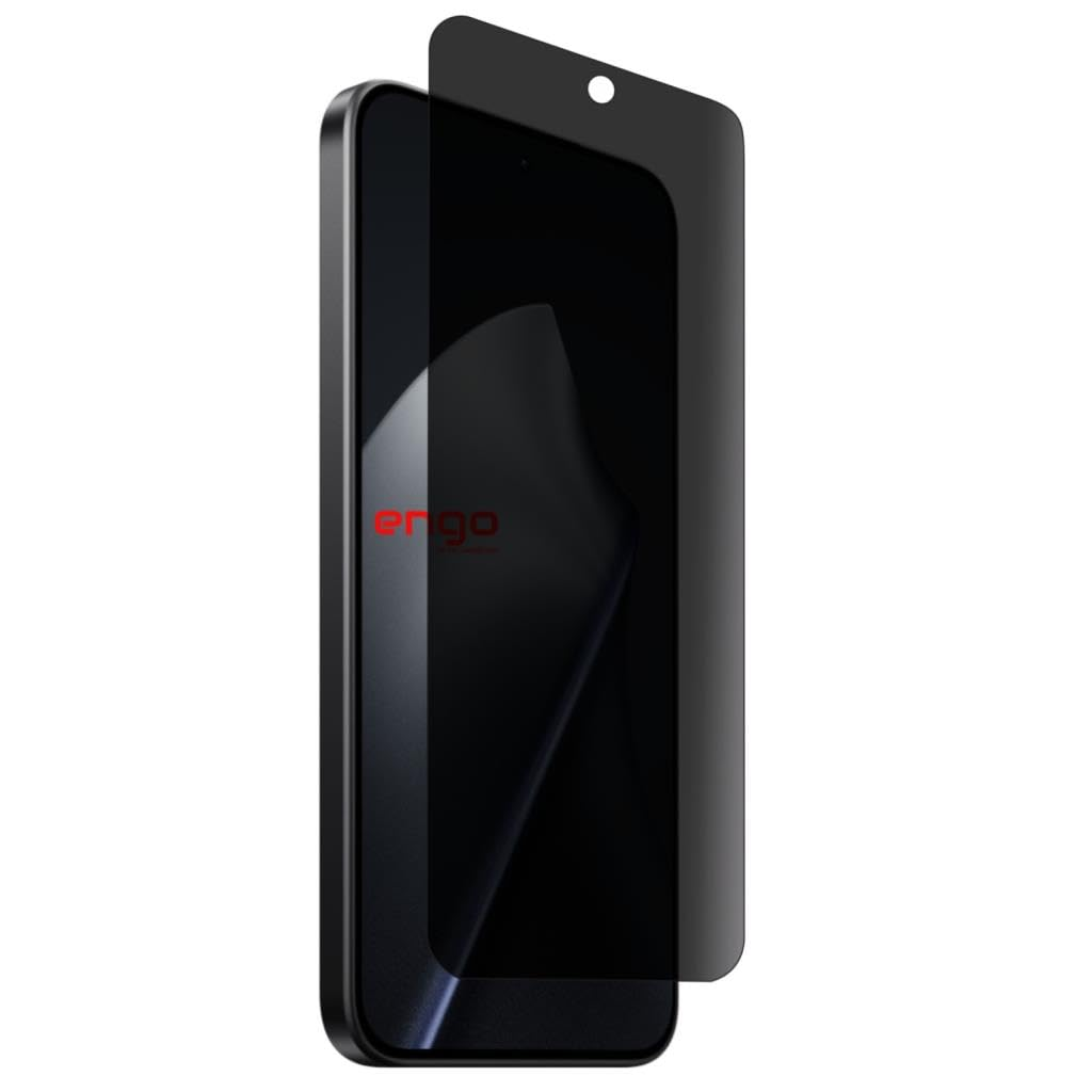 Ekranının hemen üzerinde koyu renkli bir ekran koruyucu duran siyah akıllı telefon.