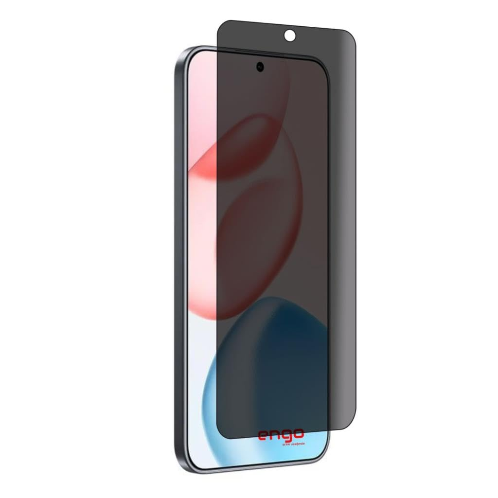 Beyaz arka plan üzerinde kısmen soyulmuş bir gizlilik ekran koruyuculu akıllı telefon.