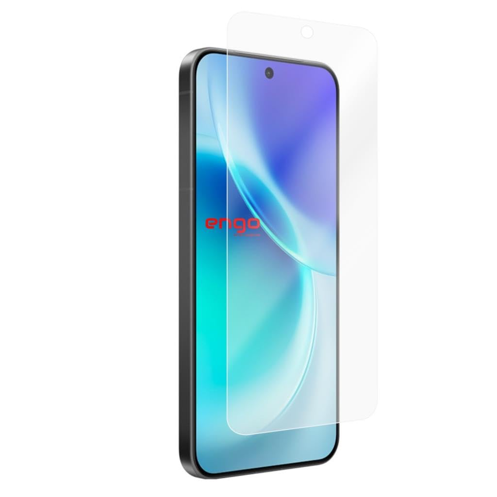 Üzerinde hafifçe duran şeffaf koruyucu ekran filmine sahip akıllı telefon.