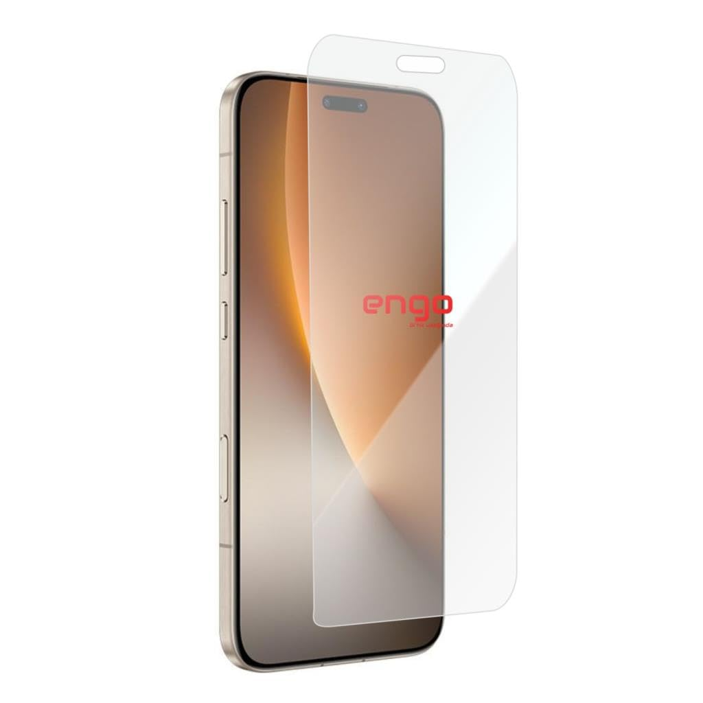 Ekranı açık bir akıllı telefonun önünde şeffaf bir cam ekran koruyucu duruyor.