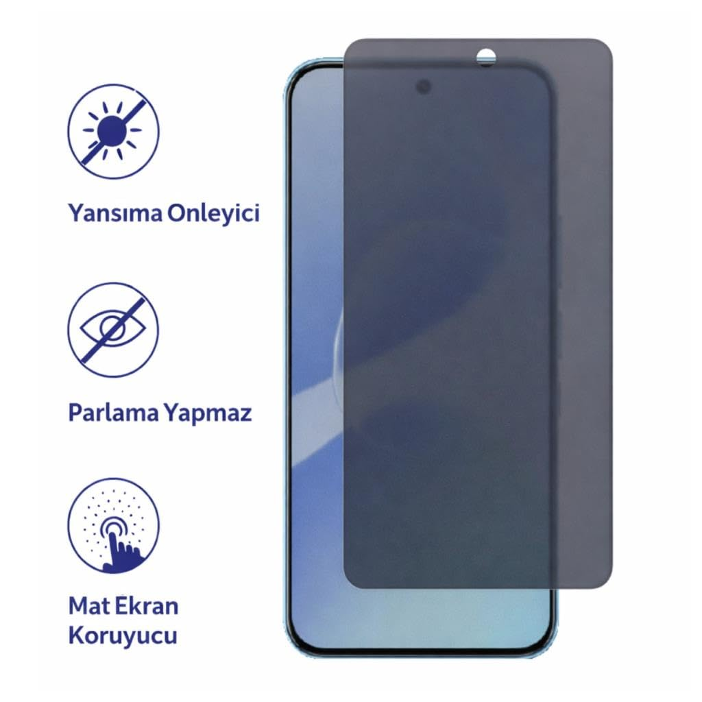 Mat gizlilik ekran koruyuculu akıllı telefon ve sol tarafta üç simge.