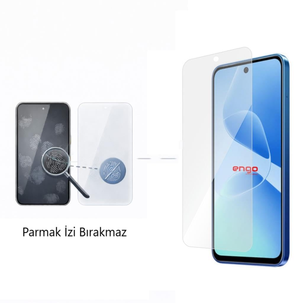 Parmak izi bırakmayan ekran koruyuculu akıllı telefon. Metin: Parmak İzi Bırakmaz.