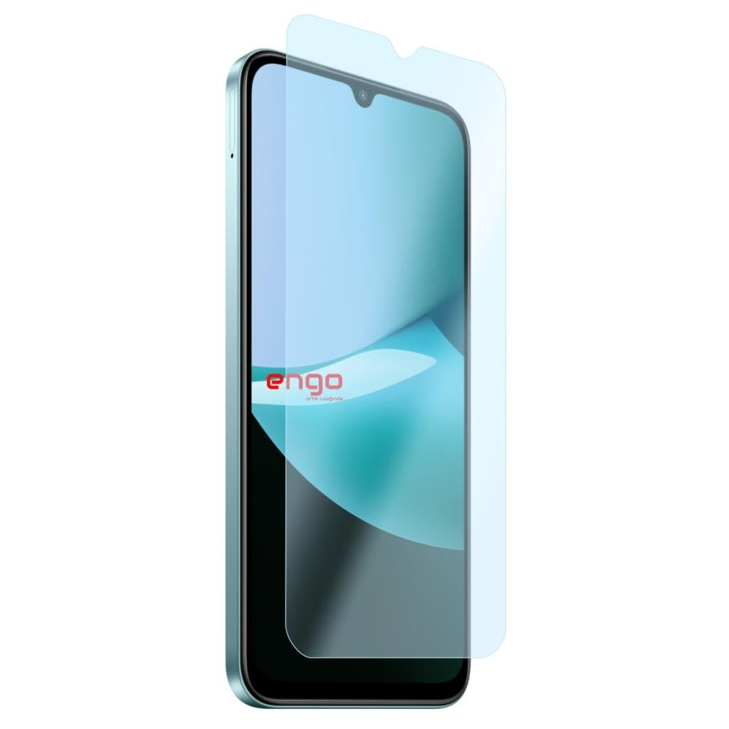 Ekranında koruyucu film bulunan açık mavi bir akıllı telefon.
