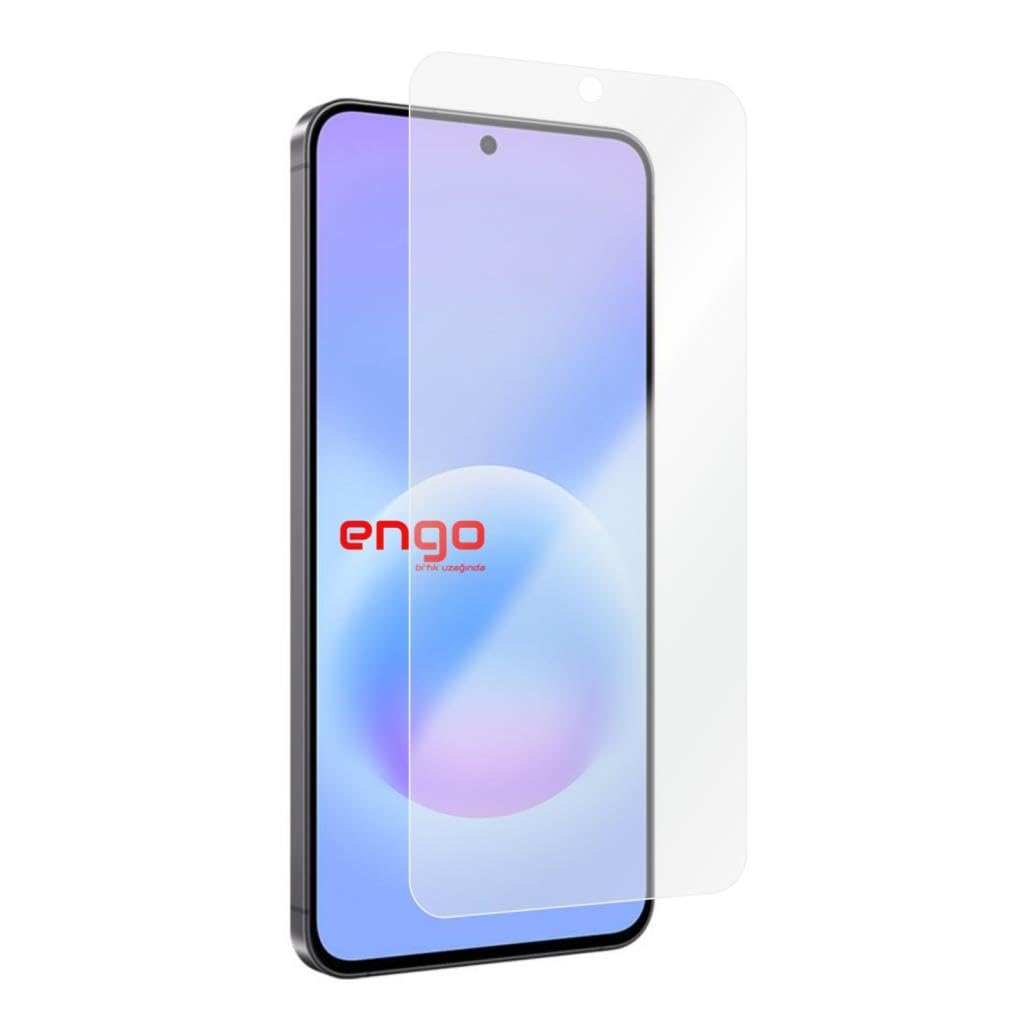 Önünde hafif açıyla duran şeffaf cam ekran koruyuculu akıllı telefon.