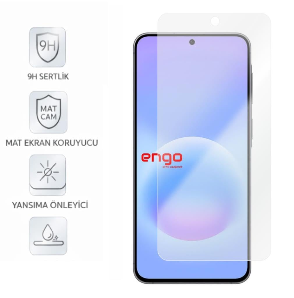 Ekran koruyuculu akıllı telefon ve sertlik, mat cam, yansıma önleyici ve dokunmatik hassasiyet için dört simge.