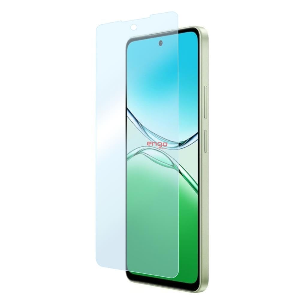 Ekranın biraz önünde duran şeffaf koruyucu filmli akıllı telefon.