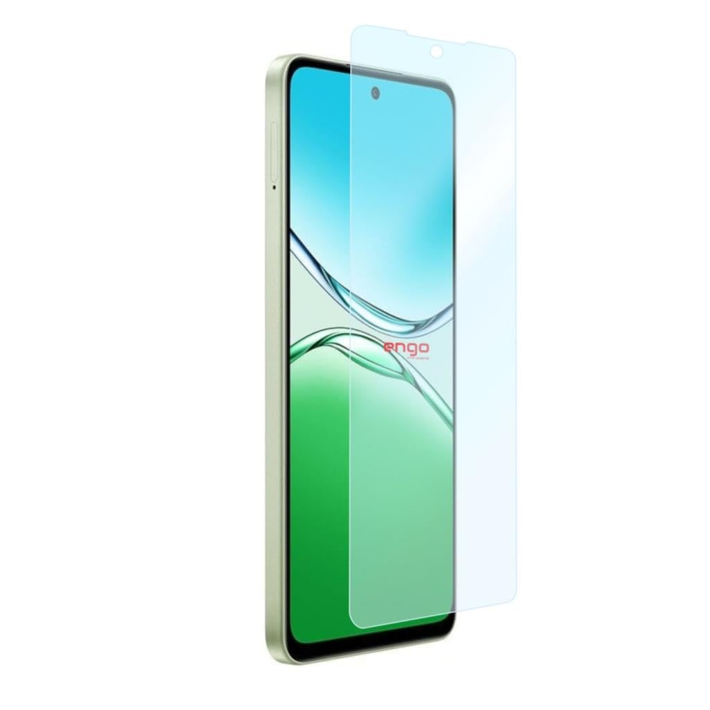 Açık yeşil kenarlı bir akıllı telefon, renkli bir arka plan ve şeffaf bir ekran koruyucu gösteriyor.