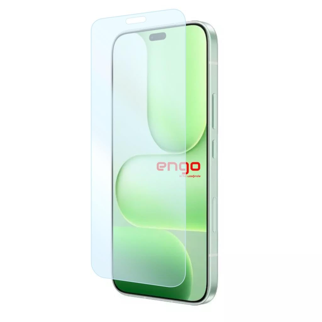 Ekranında cam ekran koruyucu ve kırmızı marka logosu olan bir iPhone.