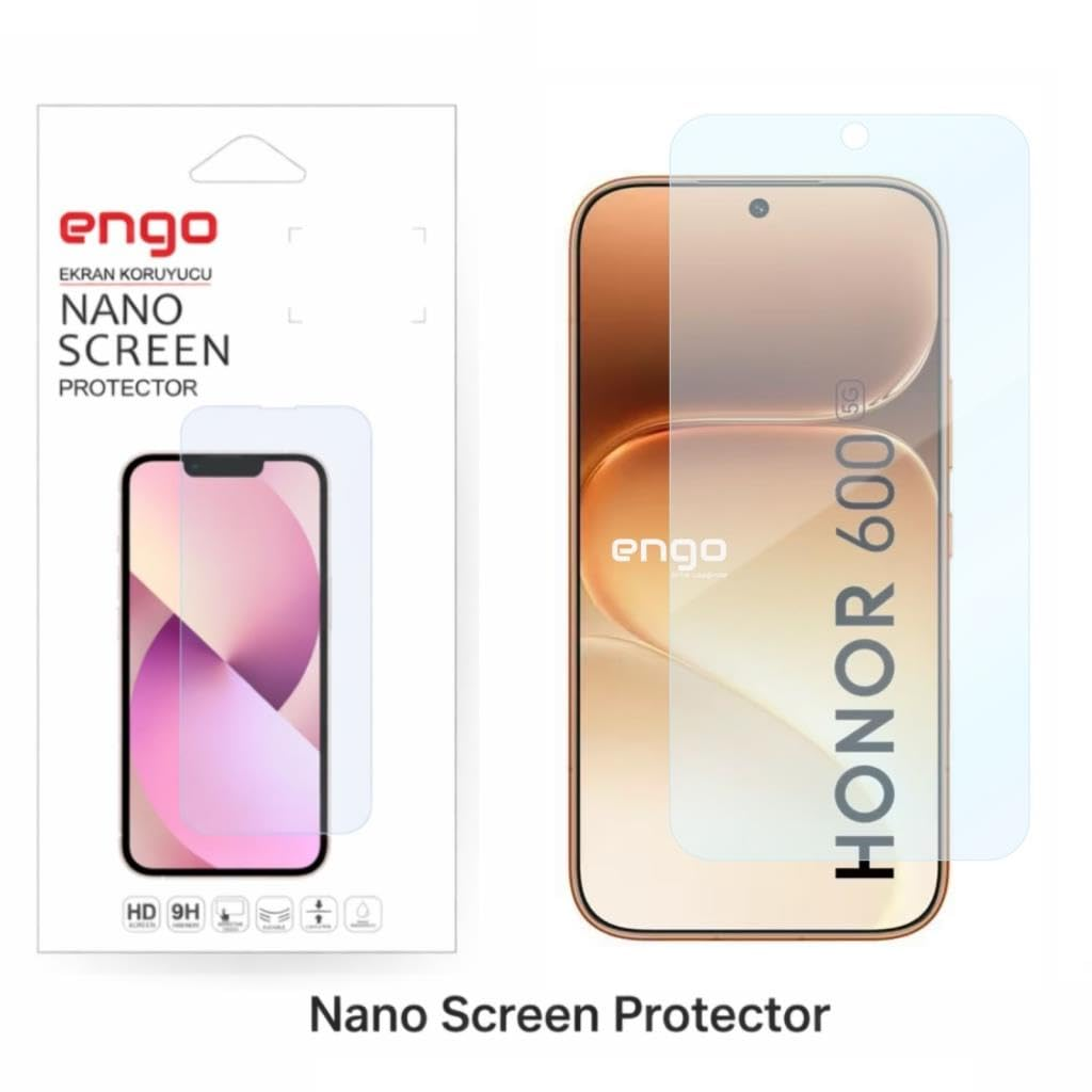 Honor 600 için nano ekran koruyucu ambalajı ve ekran koruyuculu akıllı telefon.