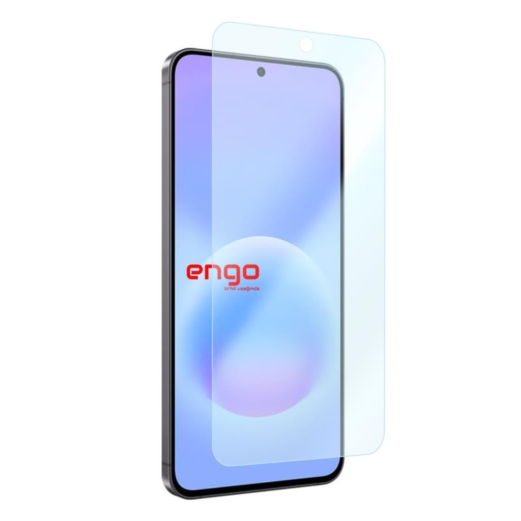 Üzerinde hafifçe süzülen şeffaf ekran koruyucu bulunan bir akıllı telefon.