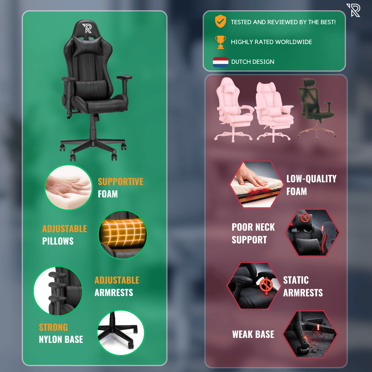 Tabla comparativa que muestra las ventajas de nuestra silla gaming frente a alternativas.