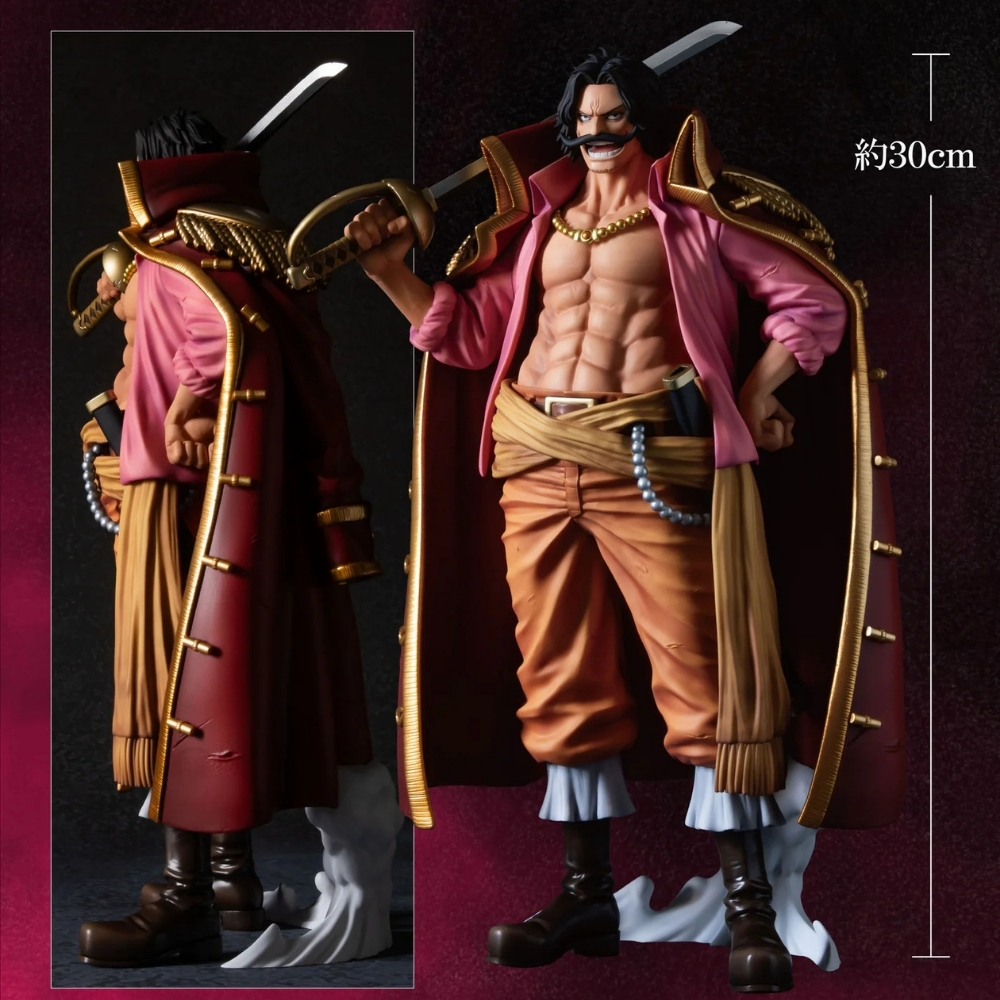 Anime-Figur von Gol D. Roger, 30cm groß, mit rotem Mantel und Schwert.