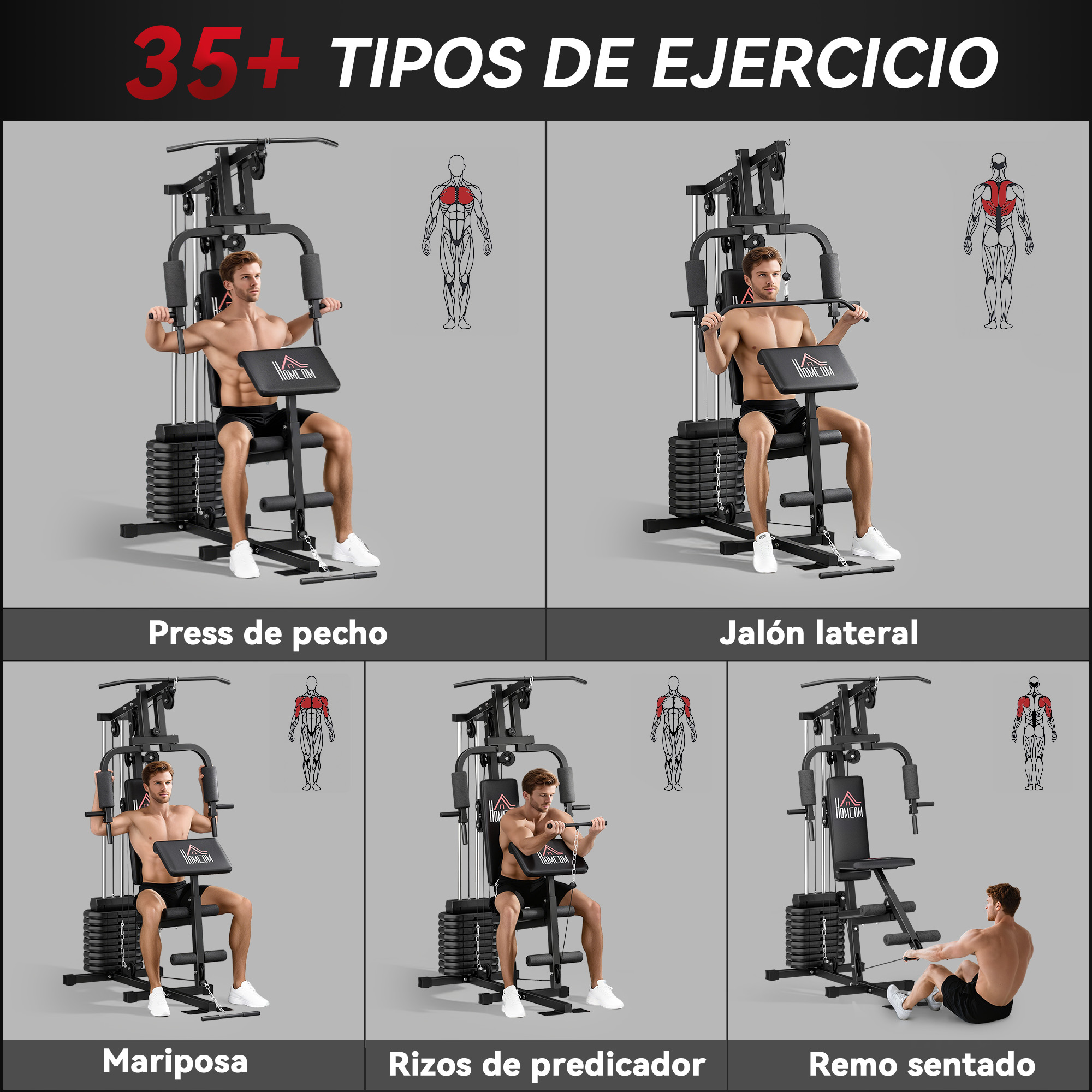 Un póster que muestra a un hombre haciendo ejercicios en una estación de musculación.