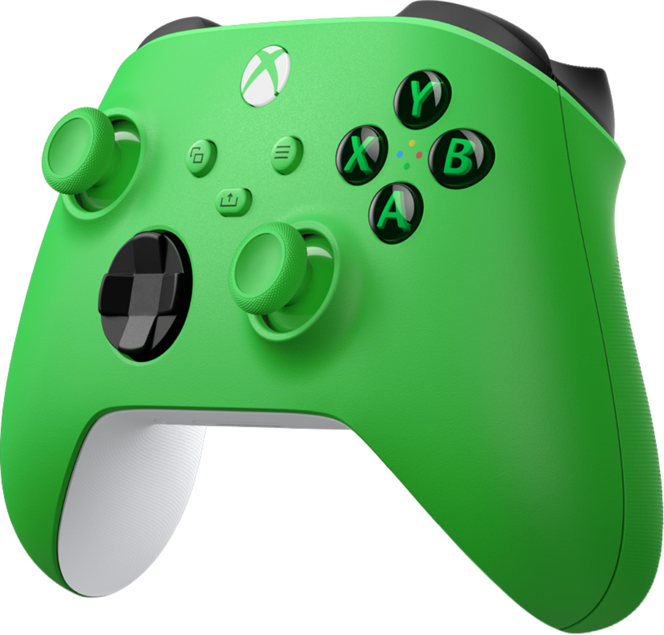 Un controlador de Xbox verde brillante con botones negros y un D-pad.