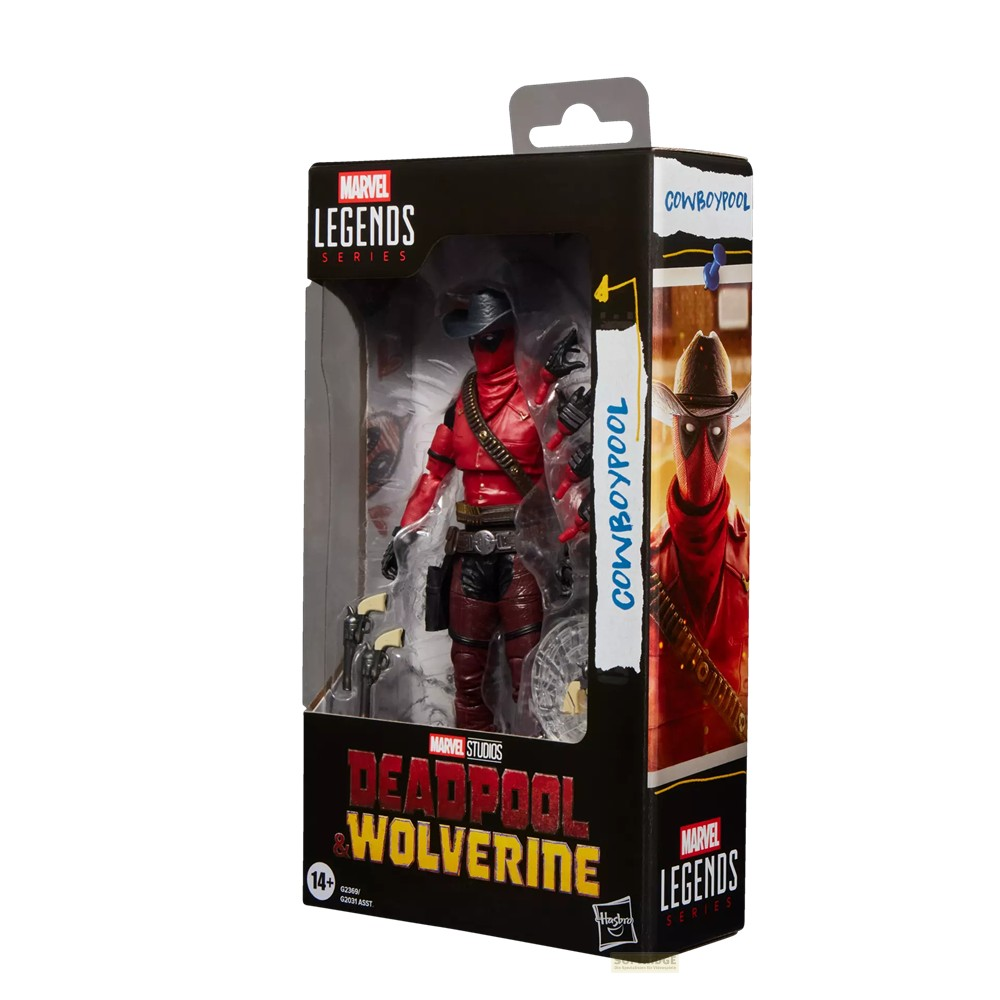 Figura de acción Marvel Legends Cowboypool en su caja con accesorios.