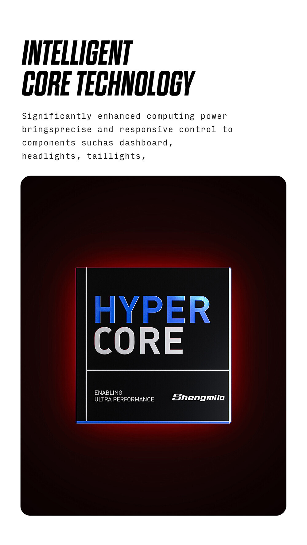 Technologie-Banner mit dem Text Intelligent Core Technology und Hyper Core Chip.