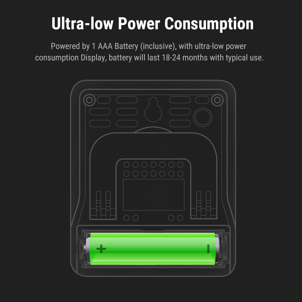 Diagramm zeigt die Batteriefachseite eines Geräts mit einer grünen AAA-Batterie.
