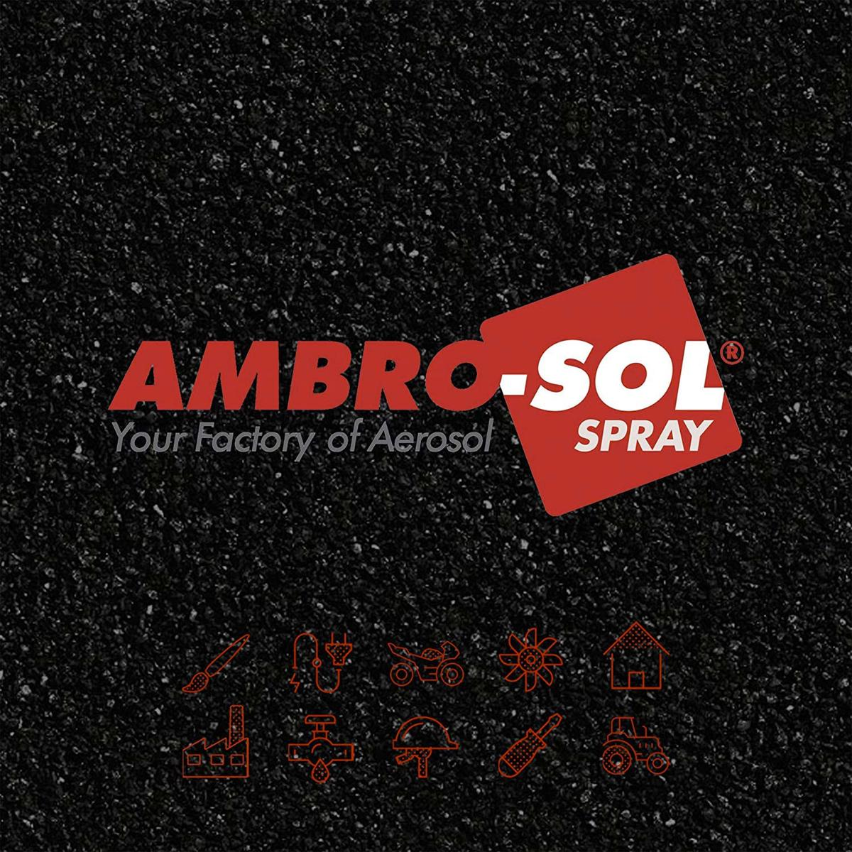 Logo Ambro-Sol su asfalto nero con icone rosse di vari settori.