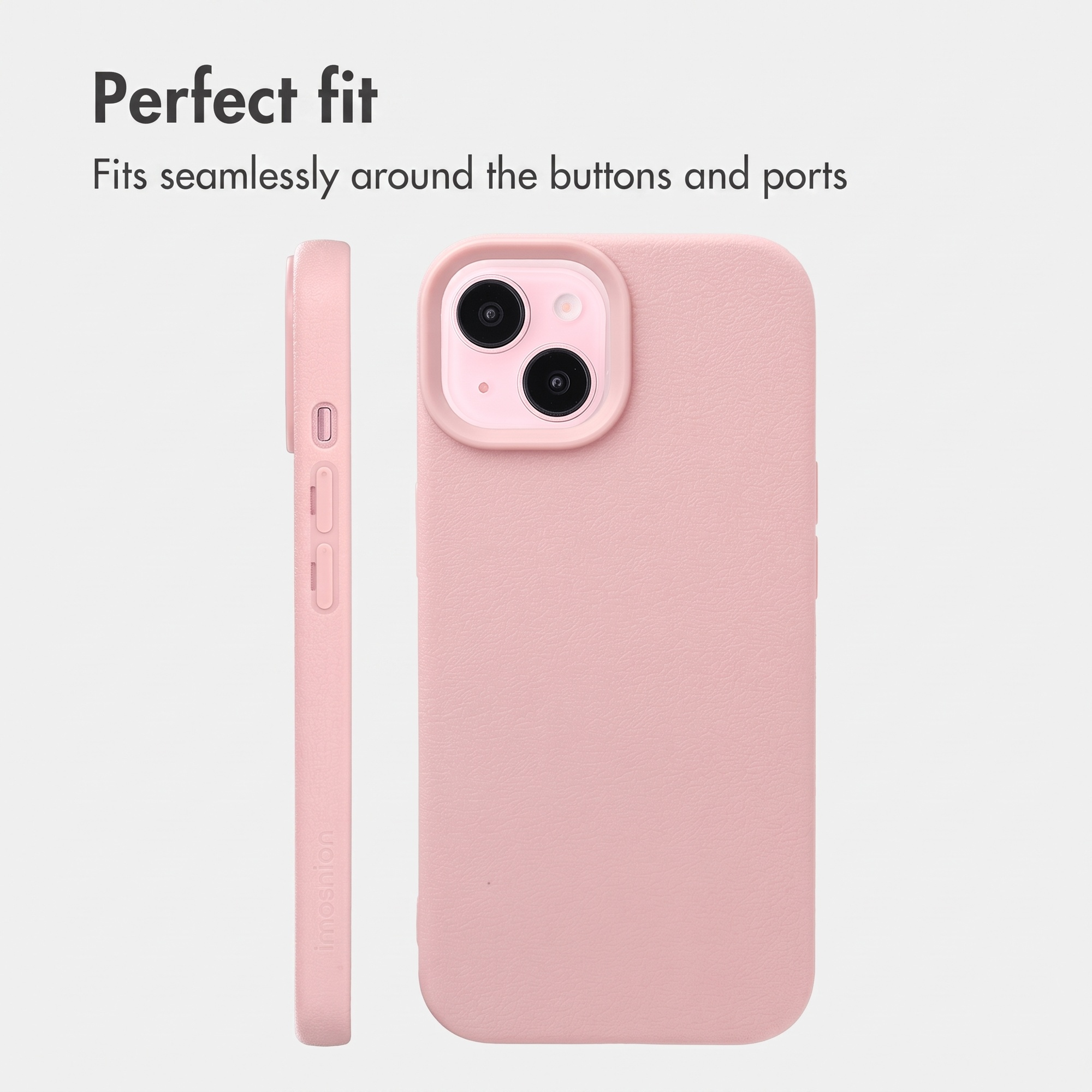 Roze telefoonhoesje met nauwkeurige uitsparingen voor knoppen en camera's.
