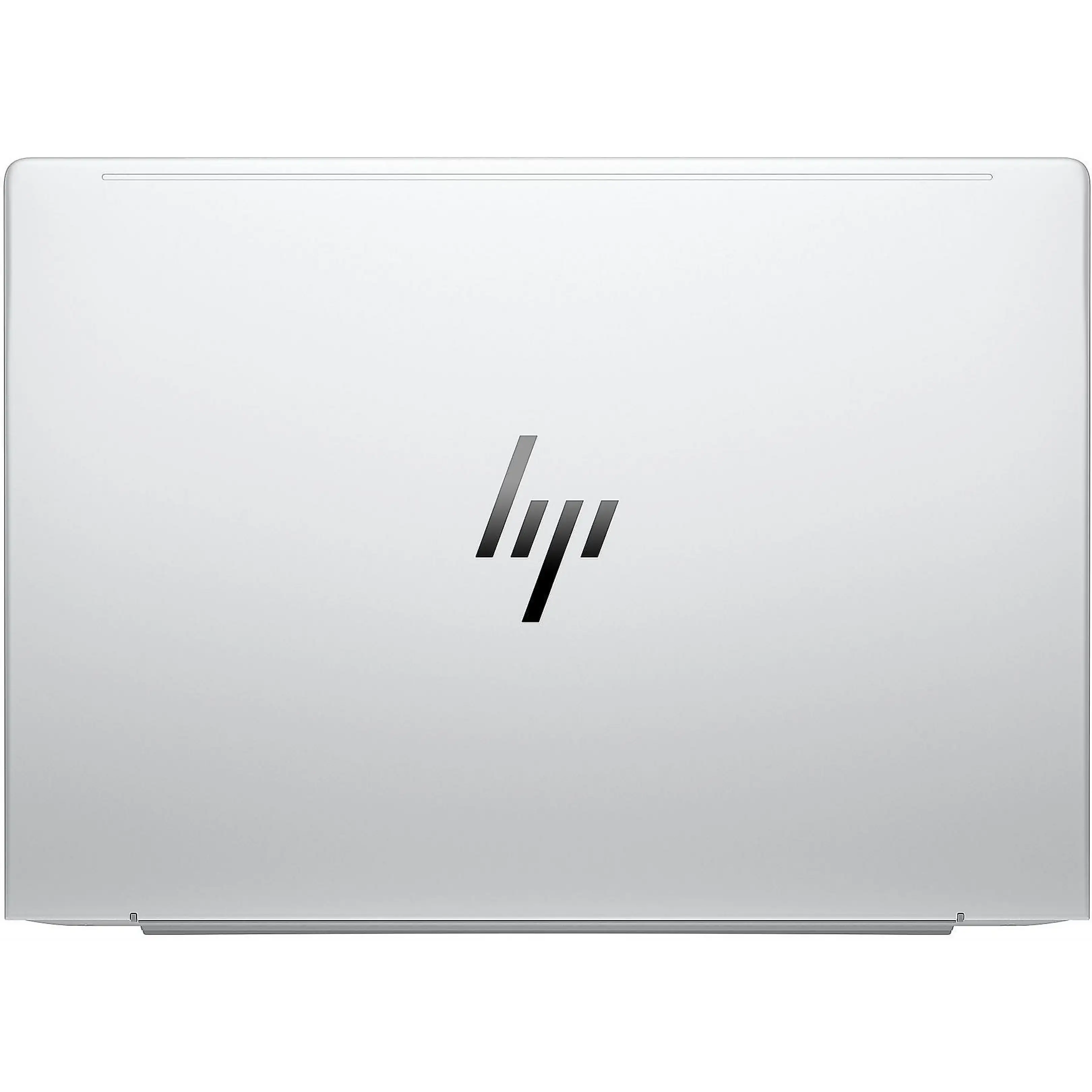 La parte superiore argentata di un laptop HP chiuso presenta il logo HP centrato in una finitura grigio scuro lucida.