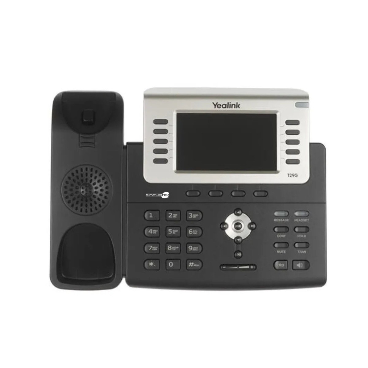 Telefono IP Yealink T29G nero con display, tasti e cornetta su sfondo bianco.