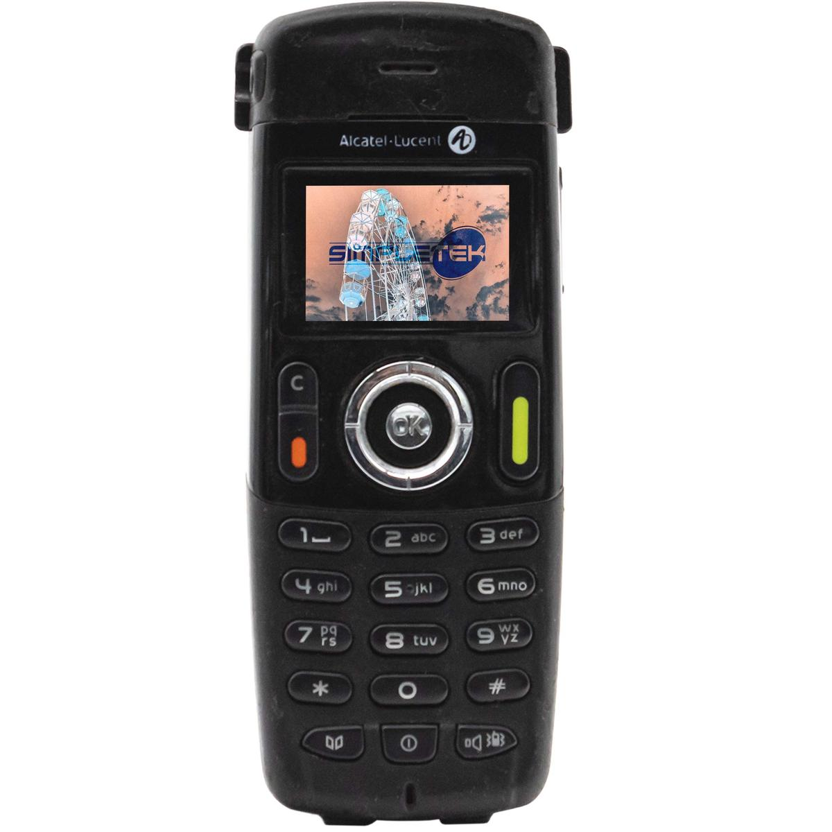 Telefono DECT Alcatel-Lucent nero con schermo a colori e tastiera fisica.