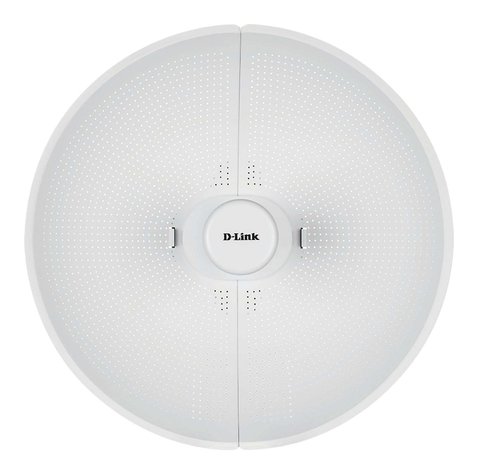 Ein weißer, runder D-Link Router mit gelochter Oberfläche und mittigem Logo.