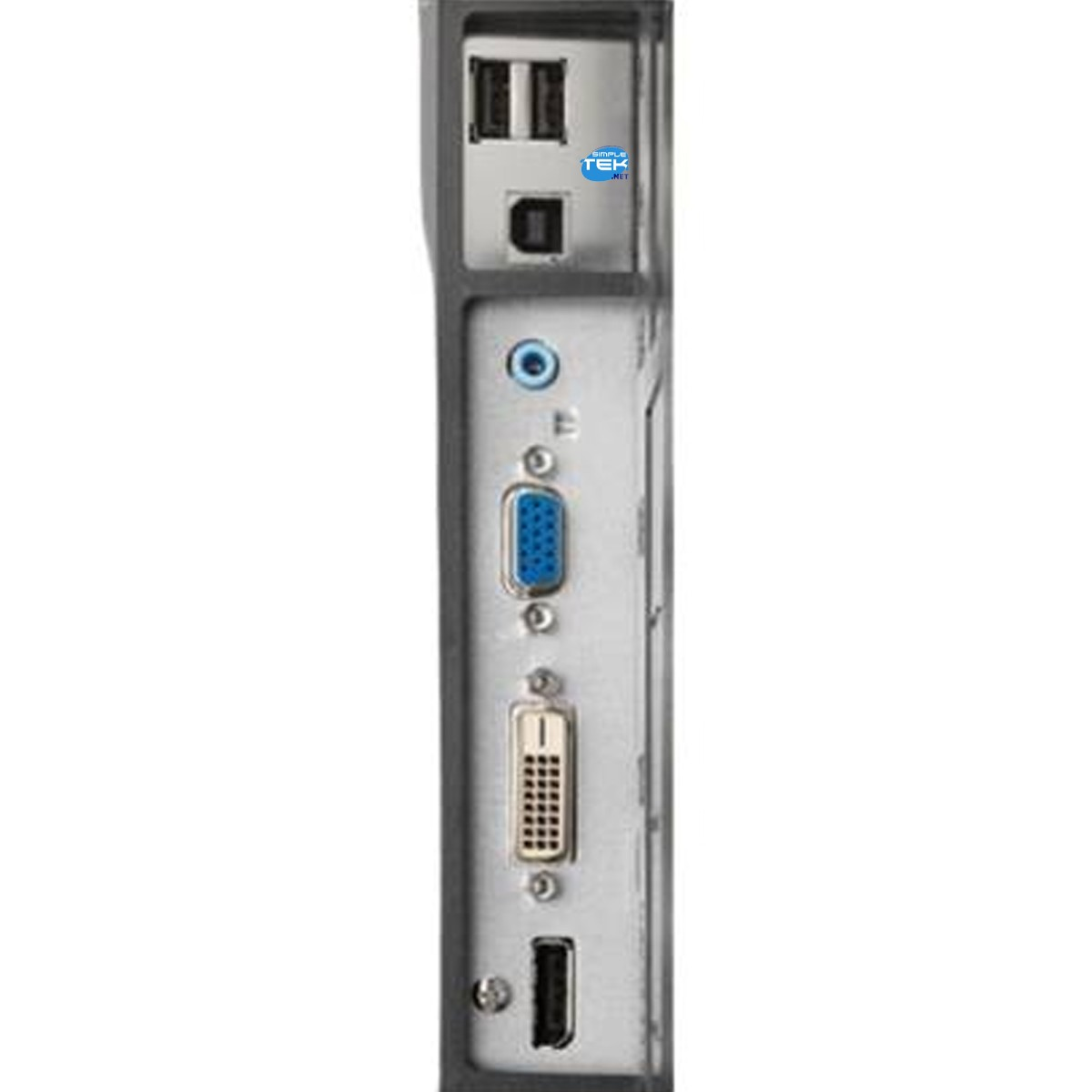 Pannello posteriore di un computer con varie porte tra cui USB, VGA, DVI e HDMI.