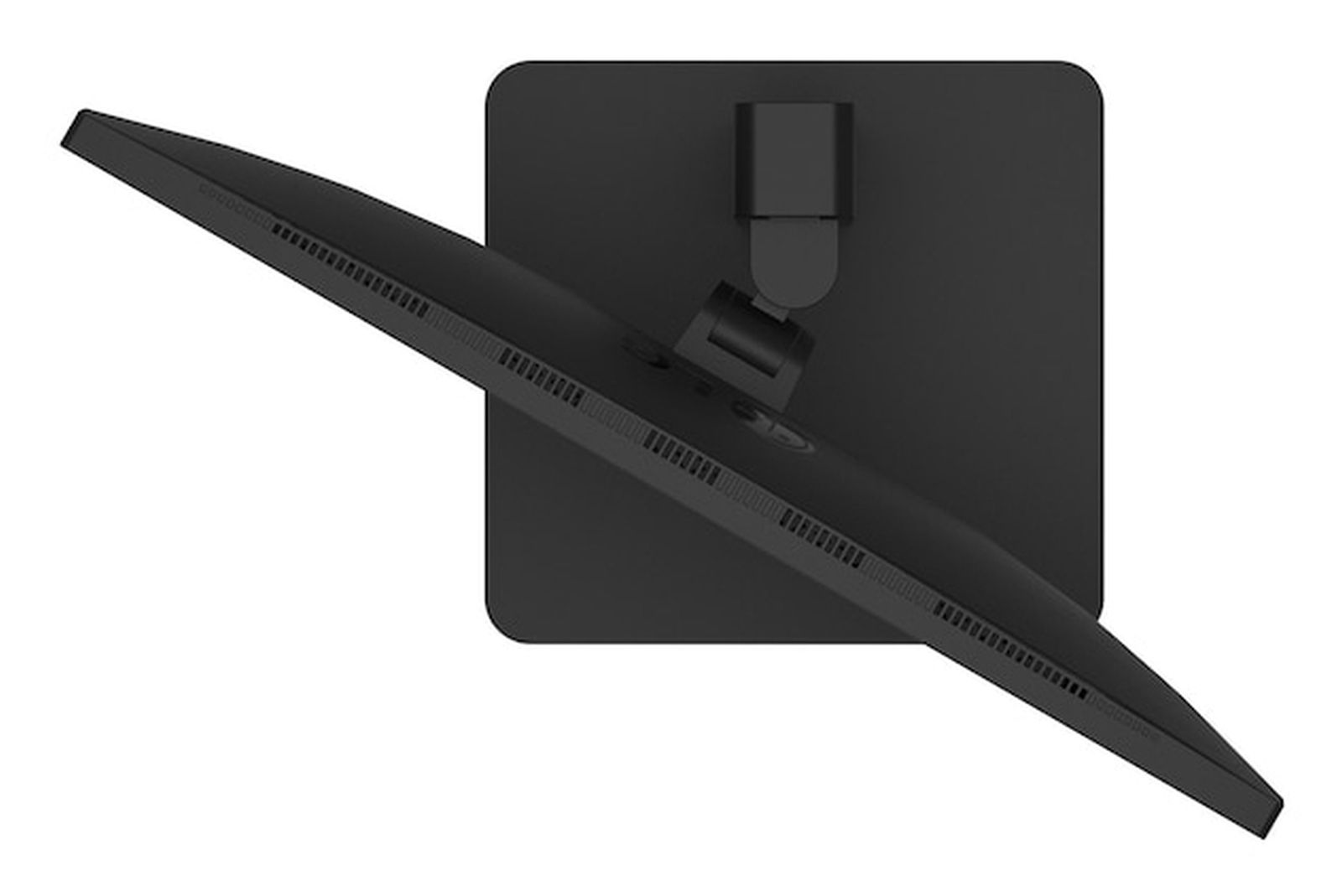 Un monitor negro sobre un soporte, visto desde arriba.