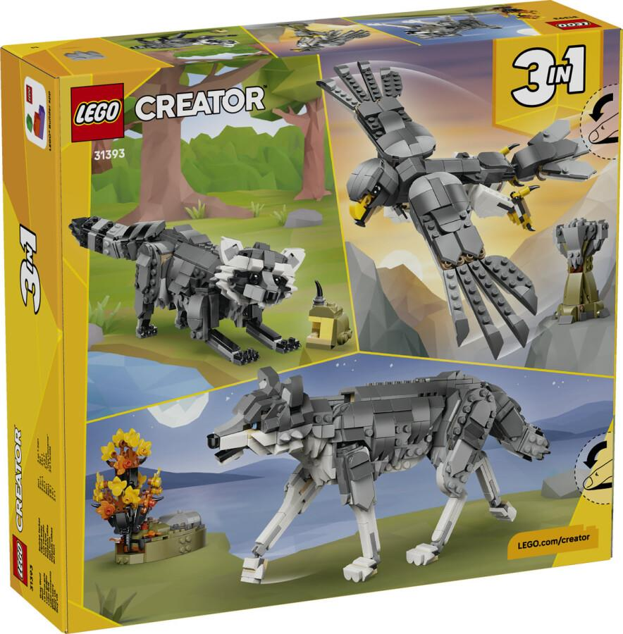 Kurt, rakun ve kartal gösteren LEGO Creator 3in1 31393 kutusu.