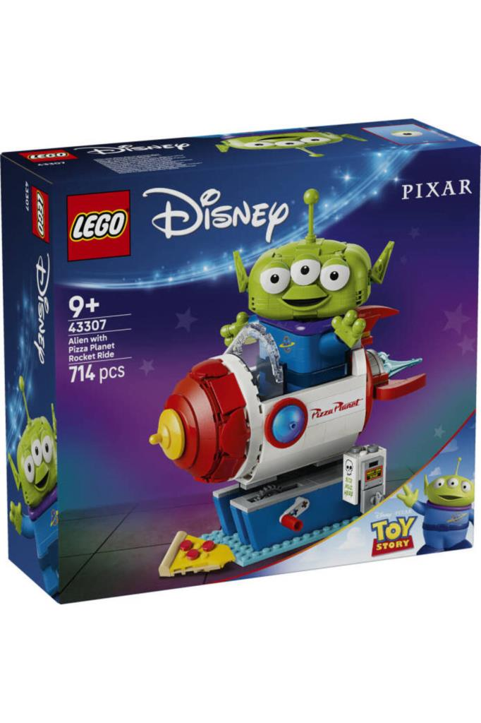 9 yaş ve üzeri için 714 parçalı Pizza Planet roketinde uzaylıyı gösteren Lego Disney Pixar Toy Story seti.