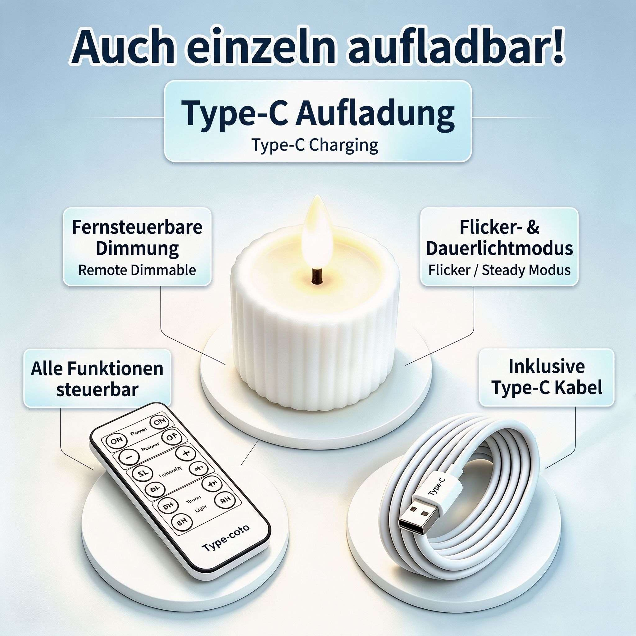 HIYORI 3*4 LED Flackerlicht Type-C Aufladbar Streifen electric candle light