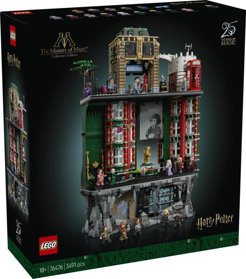 Çok katlı bina ve minifigürler içeren Lego Harry Potter Sihir Bakanlığı set kutusu.