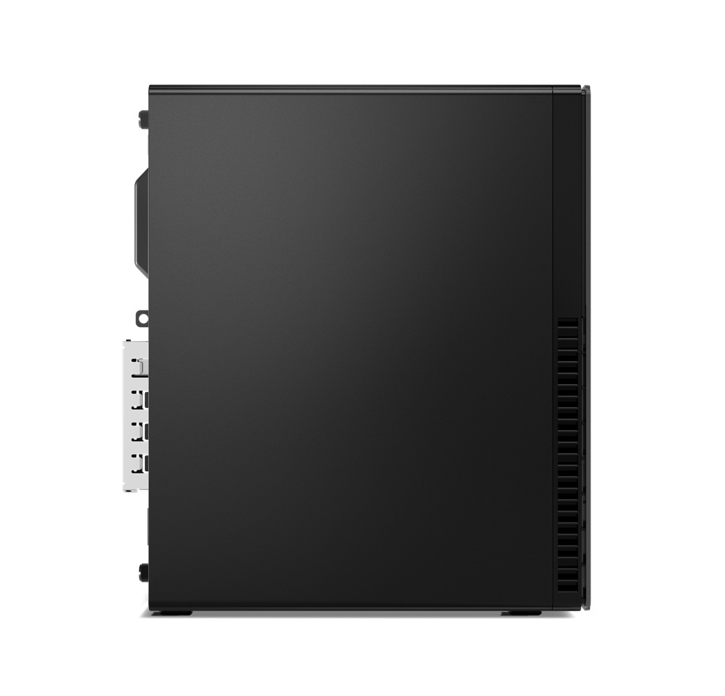 Seitenansicht eines schwarzen Computergehäuses mit Lüftungsschlitzen und Erweiterungskarten.