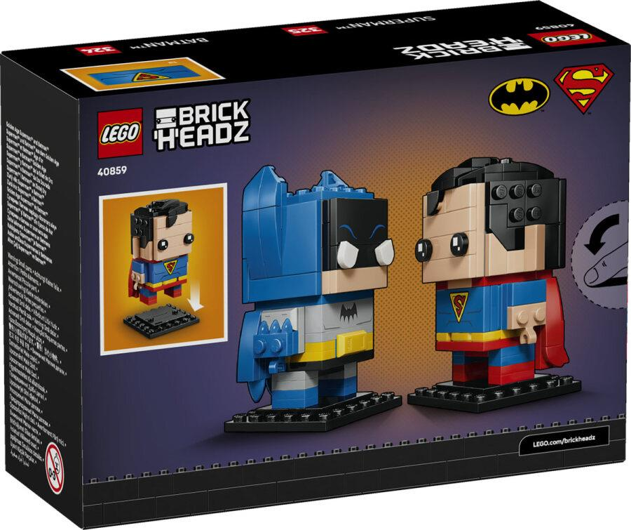 Lego BrickHeadz kutusu Batman ve Superman figürlerini gösterir.