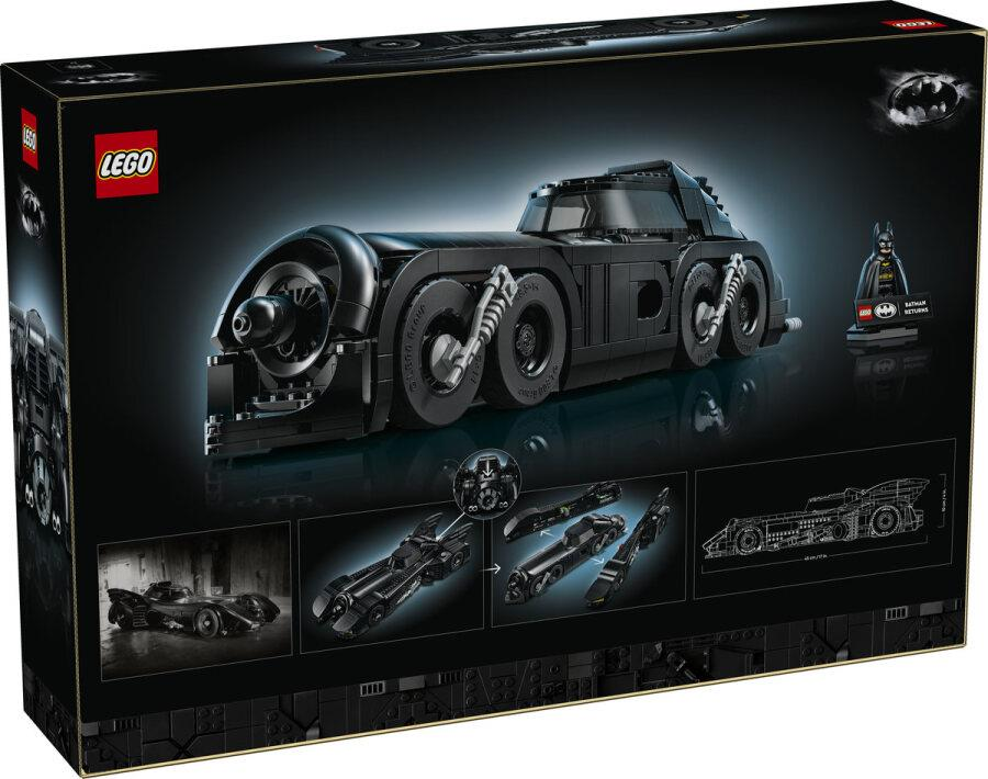 Monte edilen aracı ve Batman minifigürünü gösteren siyah bir Lego Batmobile set kutusu.