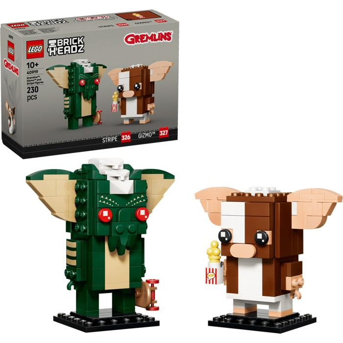 Kutunun yanında Stripe ve Gizmo içeren Lego BrickHeadz Gremlins seti.