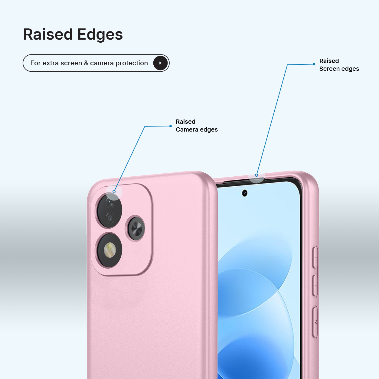 Coque de téléphone rose mettant en valeur les bords surélevés.