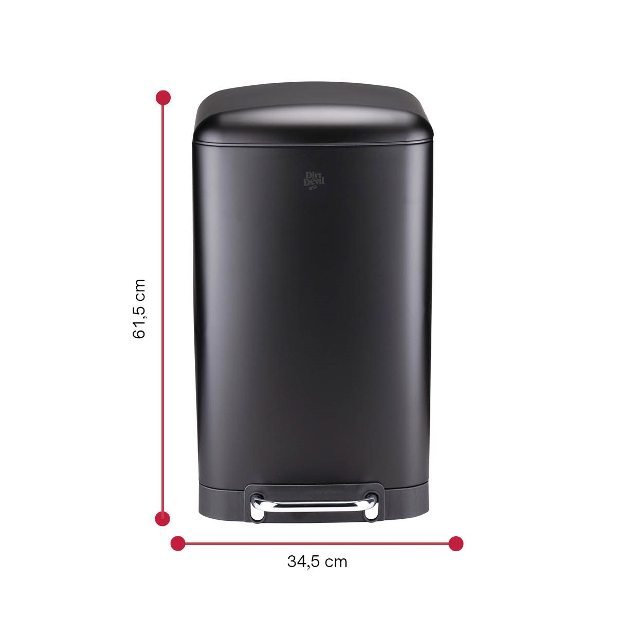 Une poubelle à pédale noir mat mesurant 61,5 cm de haut et 34,5 cm de large.